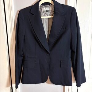 Tahari Arthur S Levine Womens Sz 8 Navy Blazer Jacket Lined Single Button Career